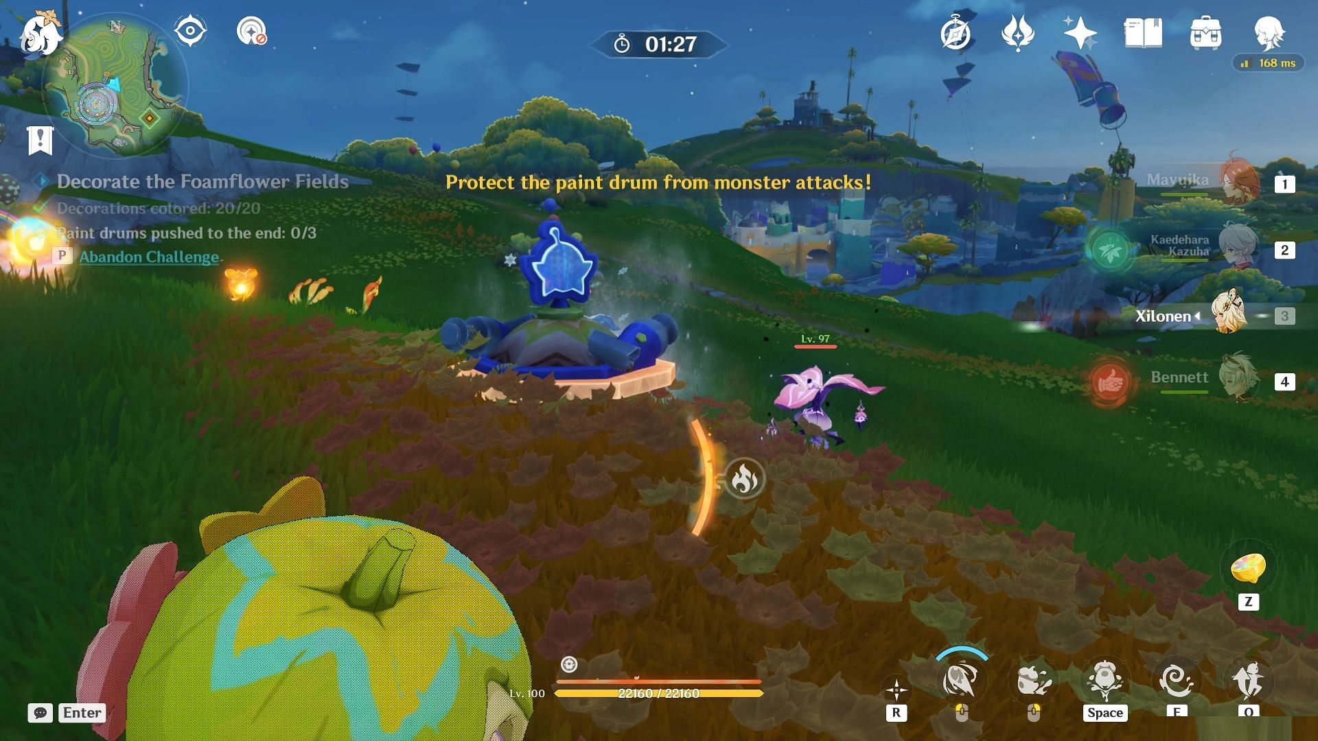 Defeat the enemies and protect the paint drums (Image via HoYoverse)